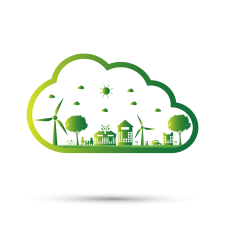 The world in your hands ecology concept.Green cities help the world with eco-friendly concept idea.with globe and tree background.vector illustration&#xD;&#xA;&#xD;&#xA;のイラスト素材