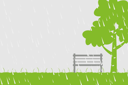 Chair and tree in the rain on green backgroundのイラスト素材