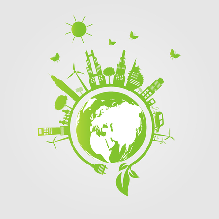 Ecology.Green cities help the world with eco-friendly concept ideas.vector illustration
のイラスト素材