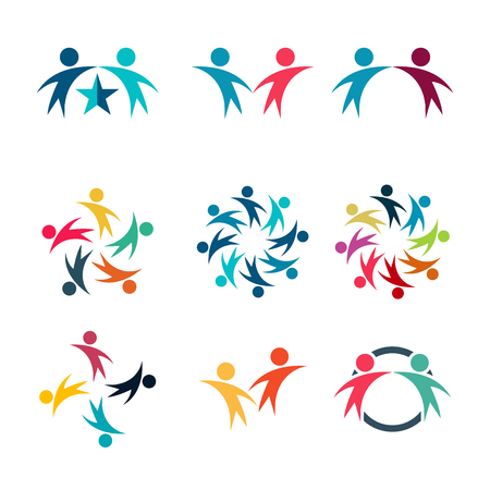 Graphic group connecting,People Connection logo set,Team work in a circle holding hands,Business person meeting in the same power room,Vector iconsのイラスト素材