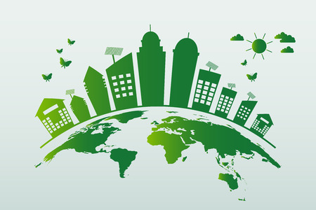 Ecology.Green cities help the world with eco-friendly concept ideas.vector illustrationのイラスト素材
