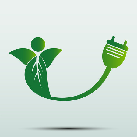 Power plug green ecology emblem or logo. Vector illustrationのイラスト素材