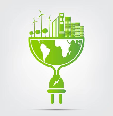 Energy ideas save the world concept power plug green ecology, vector illustrationのイラスト素材