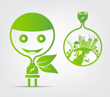 Energy ideas save the world concept power plug green ecology, vector illustrationのイラスト素材
