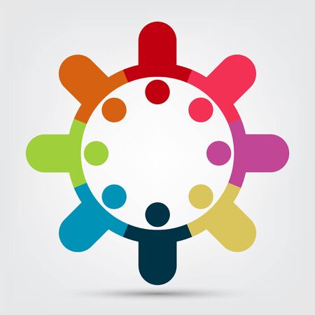 Graphic group connection logo. Eight people in the circle. Logo team workのイラスト素材