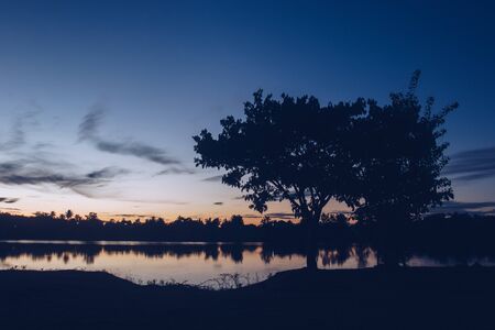 Beautiful sun light in the evening at the riverの写真素材