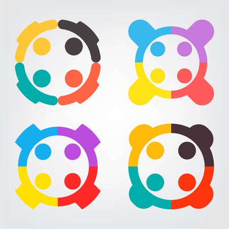 Graphic group connecting, people connection logo set, team work in a circle holding hands, business person meeting in the same power room. Vector iconsのイラスト素材