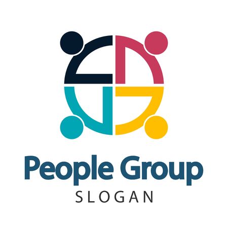 Group four people logo handshake in a circle, teamwork icon. Vector illustratorのイラスト素材