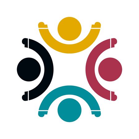 Group four people sign handshake in a circle, Teamwork icon. vector illustratorのイラスト素材
