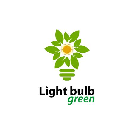 Ecology light bulb green logo icon design template on White Background, Vector Illustrationのイラスト素材