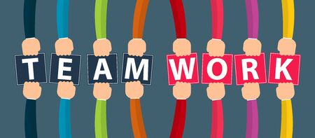 Hands Connecting Concept, Group of Holding handle show teamwork summit workers are meeting in the same power room.のイラスト素材