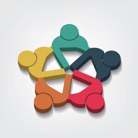 Group of five people logo in a circle. Persons teamwork holding point of view 3Dのイラスト素材