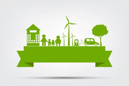 Ecology town concept and environment With Eco-Friendly Ideas,Vector Illustration のイラスト素材