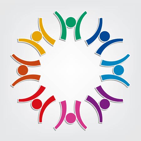 Group of eight people logo in a circle. Persons teamwork holdingのイラスト素材