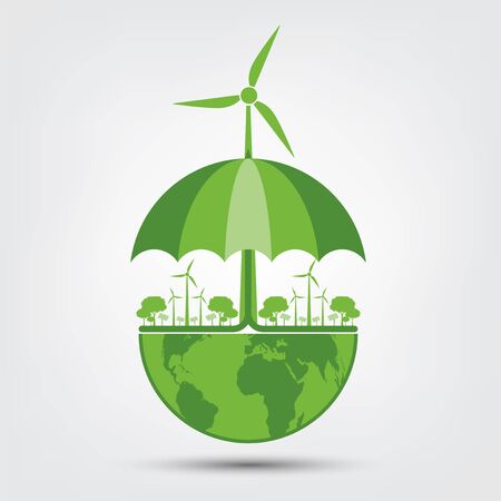 Ecology and Environmental Concept,Earth Symbol With Green Leaves Around Cities Help The World With Eco-Friendly Ideasのイラスト素材