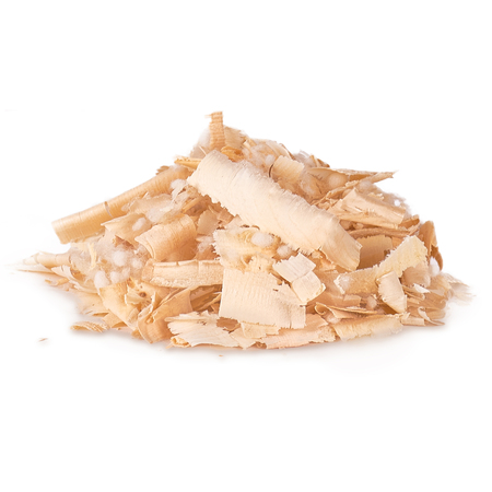 Arolla Pine shavings for stuffing pillows isolated on white backgroundの写真素材
