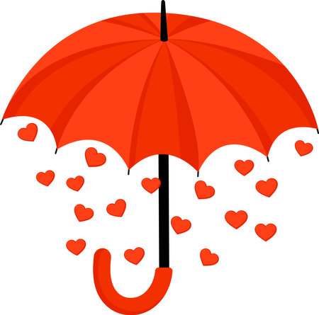 Vector illustration of red hearts and umbrellaのイラスト素材
