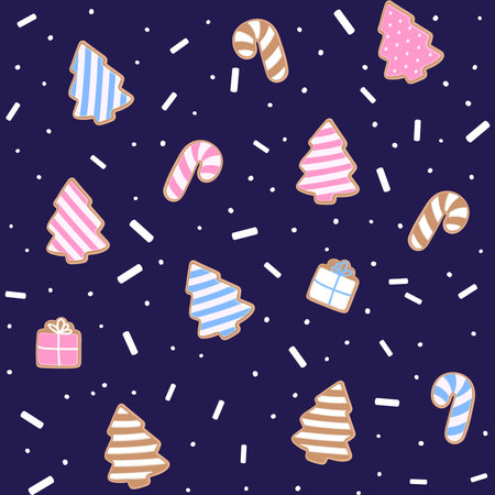 Vector illustration of repeatable christmas pattern with gingerbread cookies and sweetsのイラスト素材