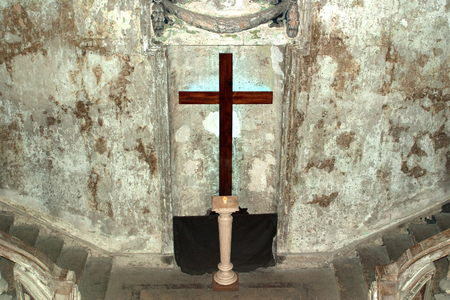 Crucifixion in the Church affected by the fireのeditorial素材