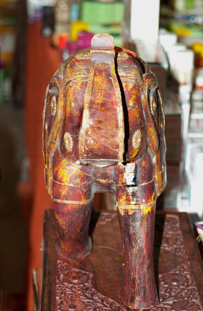 12 Jan 2017. Saint-Petersburg. Russia. Indian products exhibition. Souvenir wooden Indian elephant.の写真素材