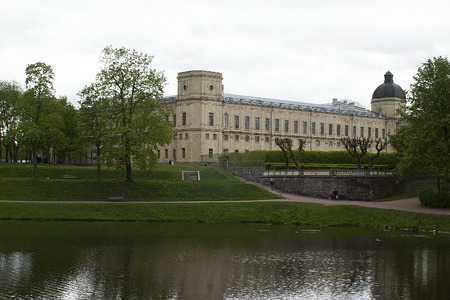 Gatchina, Leningrad region, Russia - June 03, 2017: A fragment of the Gatchina Palace - residence of Russian emperors in the suburbs of St. Petersburg.のeditorial素材