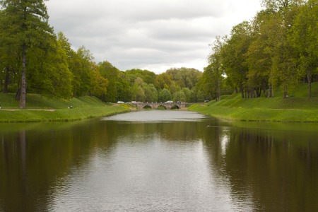 The bridge in the Palace Park in Gatchina, a suburb of St. Petersburg.の写真素材