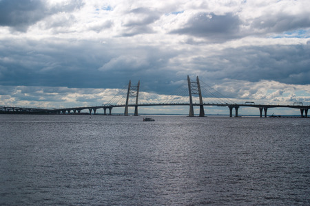 Cable stayed bridge over Korabelny fairway. Saint-Petersburg.の写真素材