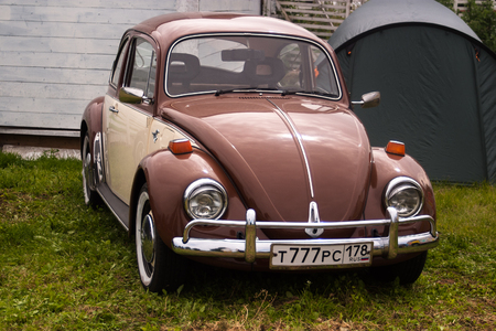 Saint Petersburg, Russia - July 08, 2017: Festival of old Volkswagen car Bughouse Fest 2017 . Volskwagen beetle in the exhibition.のeditorial素材