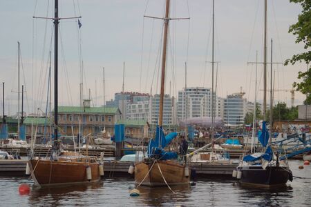 Saint Petersburg, Russia - July 08, 2017: Sailing yachts are moored in the Harbor of the yacht club...
