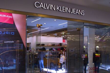 Saint Petersburg, Russia -March 03, 2019: Shop Calvin Klein Jeans in the Mall.のeditorial素材