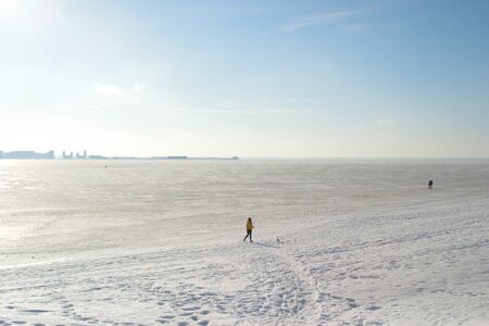 Saint Petersburg, Russia - February 16, 2019: Frozen Gulf of Finland