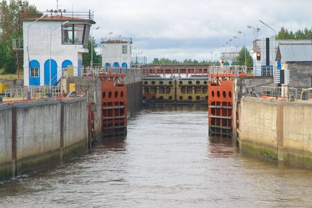 Belomorsk, Karelia, Russia - August 10, 2019: 19th gateway of the White sea-Baltic canal.