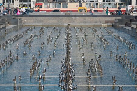 Saint Petersburg, Russia - August 23, 2018: Off fountain in front of the Finland stationのeditorial素材