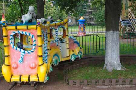 Saint Petersburg, Russia - July 12, 2019: Children's attraction train with carriagesのeditorial素材