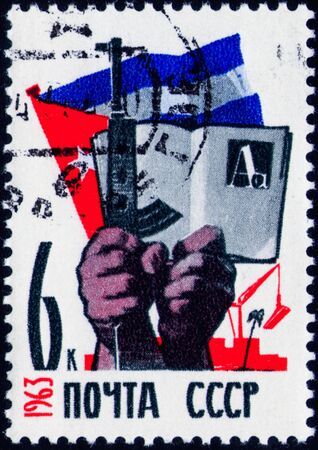 Saint Petersburg, Russia - February 01, 2020: Stamp issued in the Soviet Union dedicated to the Cuban-Soviet Friendship, circa 1963のeditorial素材