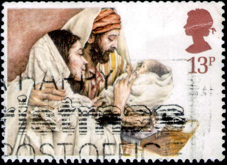 Saint Petersburg, Russia - March 21, 2020: Stamp issued in the United Kingdom with the image of The...