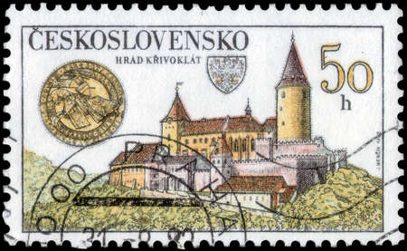 Saint Petersburg, Russia - May 31, 2020: Stamp printed in the Czechoslovakia with the image of the Krivoklat castle, circa 1982のeditorial素材