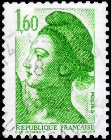 Saint Petersburg, Russia - September 27, 2020: Postage stamp issued in the France with the image of the Liberty. From the series on Liberte de Gandon, circa 1982のeditorial素材