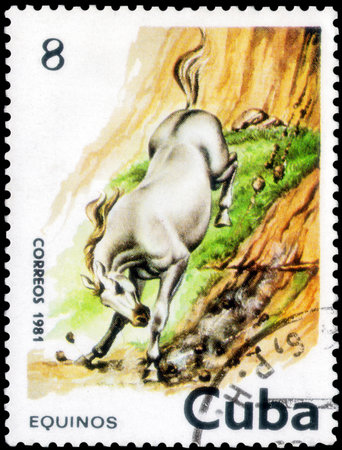 Saint Petersburg, Russia - December 05, 2020: Postage stamp issued in the Cuba with the image of the Horse, Equus ferus caballus. From the series on Horses, circa 1981のeditorial素材