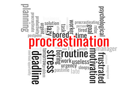 Illustration in the form of a cloud of words related to procrastination problem.のイラスト素材