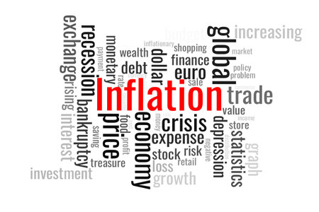 Illustration in the form of a cloud of words related to the global inflation.のイラスト素材
