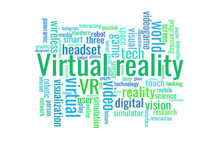 Illustration in the form of a cloud of words related to the virtual reality.のイラスト素材