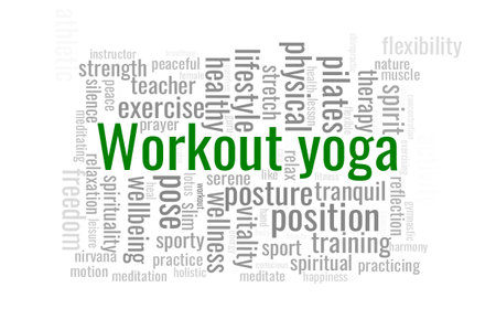 Illustration in the form of a cloud of words related to the workout yoga.のイラスト素材