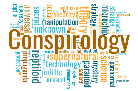Illustration in the form of a cloud of words related to the Conspirolpgy.のイラスト素材