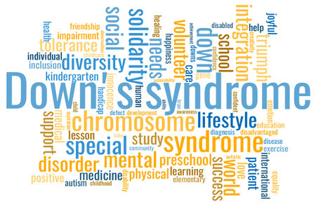 Illustration in the form of a cloud of words related to the Down's syndrome.のイラスト素材