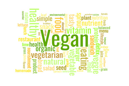 Illustration in the form of a cloud of words related to a vegan.のイラスト素材