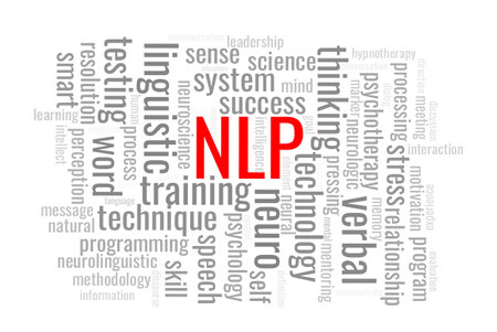 Illustration in the form of a cloud of words related to the Neuro-linguistic programming. NLP.のイラスト素材