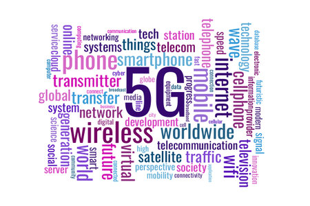 Illustration in the form of a cloud of words related to a 5G.のイラスト素材