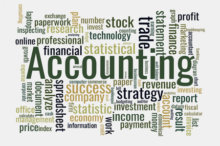 Illustration in the form of a cloud of words related to a accounting.のイラスト素材