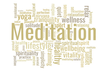 Illustration in the form of a cloud of words related to a meditation.のイラスト素材